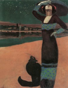 Bir kedi ile ince kadın by Geza Farago